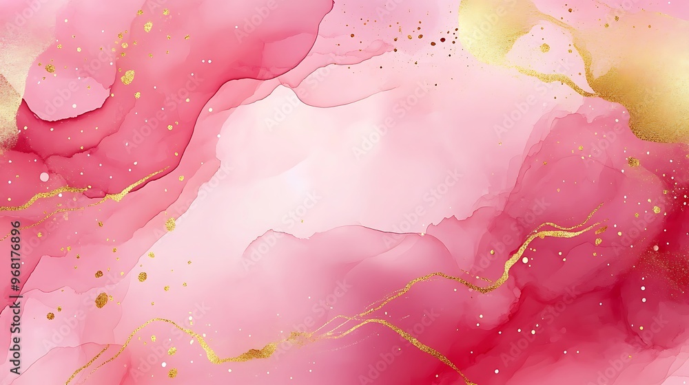 Rose pink liquid watercolor background with golden dots. Dusty blush marble alcohol ink drawing effect. illustration design template for wedding. Generative Ai Rose pink liquid watercolor background with golden dots. Dusty blush marble alcohol ink drawing effect. illustration design template for wedding. Generative Ai