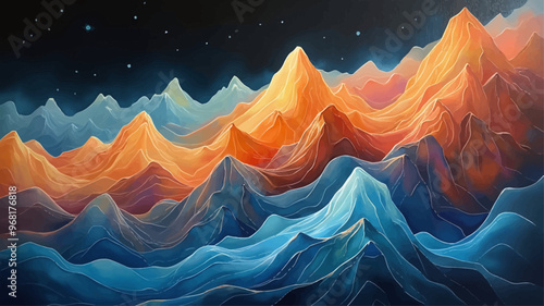 Colorful Mountain Range Vector Illustration