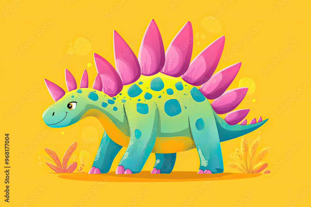 A cartoon style illustration of colorful Stegosaurus with vibrant spikes A cartoon style illustration of colorful Stegosaurus with vibrant spikes