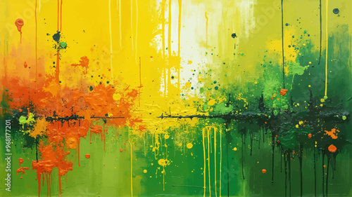 Abstract Painting with Vibrant Yellow, Green, and Blue Colors