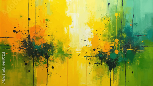 Abstract Painting with Vibrant Yellow, Green, and Blue Colors