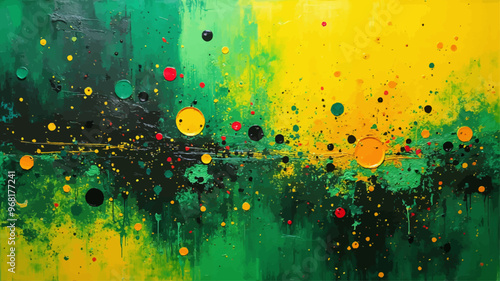 Abstract Painting with Vibrant Yellow, Green, and Blue Colors