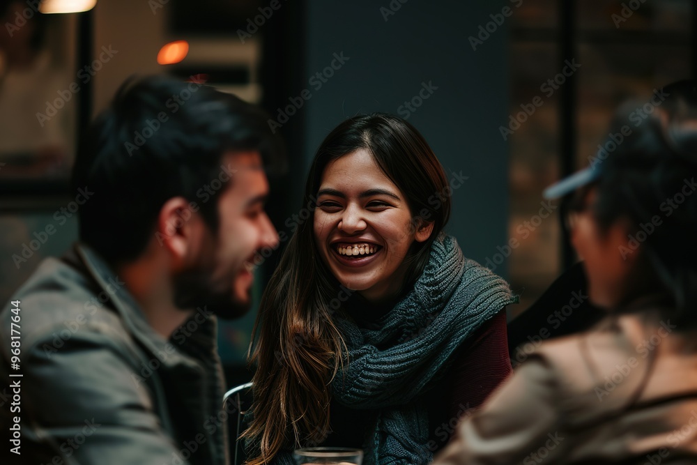 A woman with glasses is smiling and laughing with a group of people, A woman with glasses is smiling and laughing with a group of people,