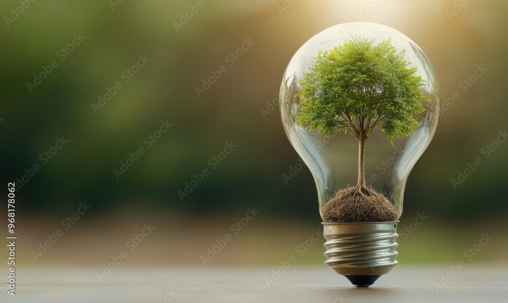 Tree Rooted Inside a Bright Light Bulb: Symbolizing Green Technology and Sustainable Innovation Tree Rooted Inside a Bright Light Bulb: Symbolizing Green Technology and Sustainable Innovation