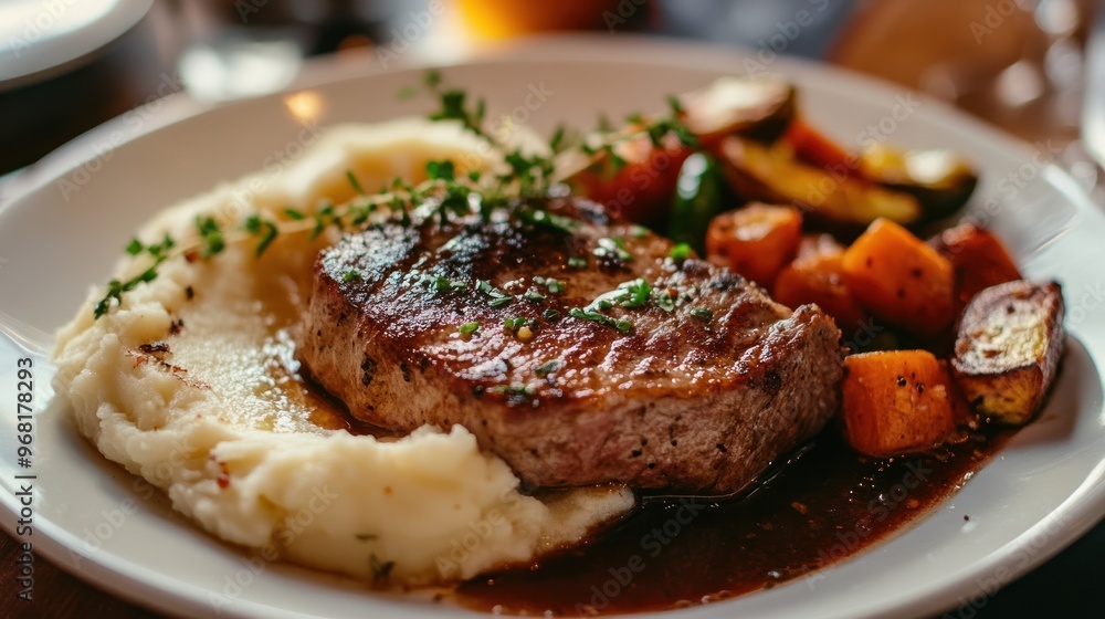 Steak Dinner with Mashed Potatoes and Roasted Vegetables Steak Dinner with Mashed Potatoes and Roasted Vegetables