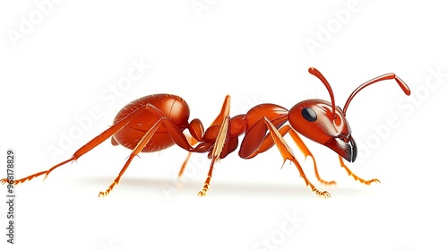 Detailed Illustration of a Red Fire Ant on White Background photo