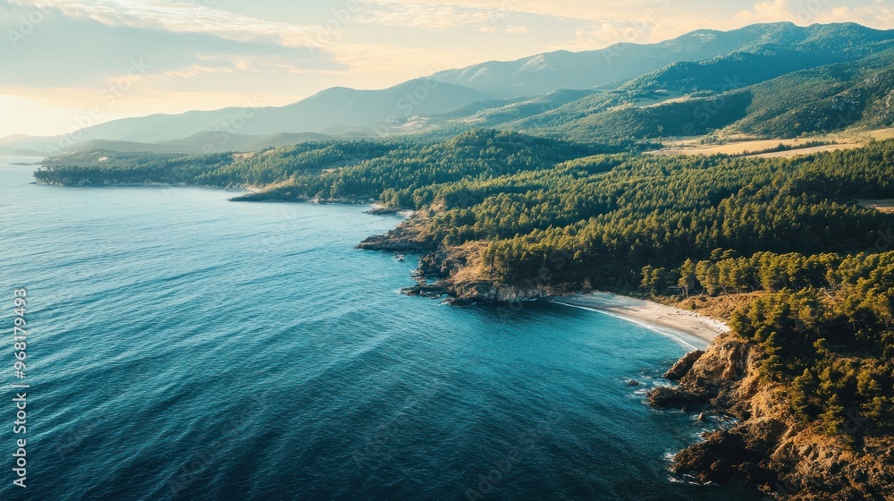 Aerial View of a Coastal Landscape with a Secluded Beach Aerial View of a Coastal Landscape with a Secluded Beach