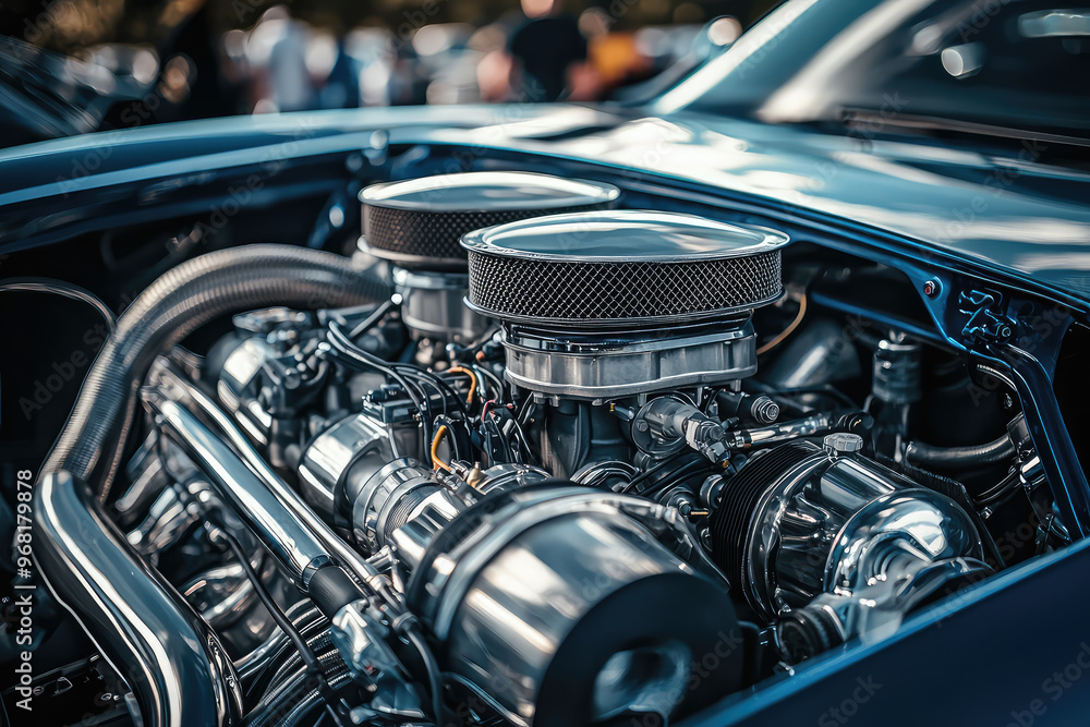 A detailed view of turbocharged engine showcasing its intricate design and power A detailed view of turbocharged engine showcasing its intricate design and power