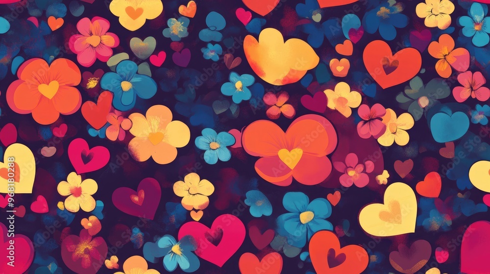 Abstract Background Adorned With Hearts And Flowers Abstract Background Adorned With Hearts And Flowers