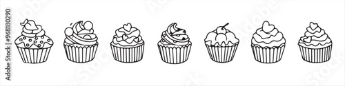 cupcake doodle sticker painted with a bright colored line. children's sticker for the design of postcards, T-shirts, notebooks, paintings, wallpapers, cafe design, menu, invitation, banner, restaurant
