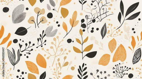 Abstract bohemian plants seamless pattern in neutral tones