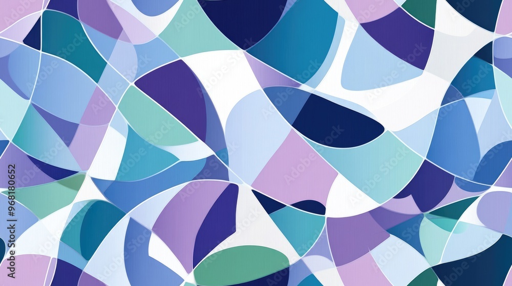 Abstract background featuring triangular patterns combined with geometric lines and classic curved motifs in blue purple white and green suitable for wallpaper covers and wrapping paper Abstract background featuring triangular patterns combined with geometric lines and classic curved motifs in blue purple white and green suitable for wallpaper covers and wrapping paper
