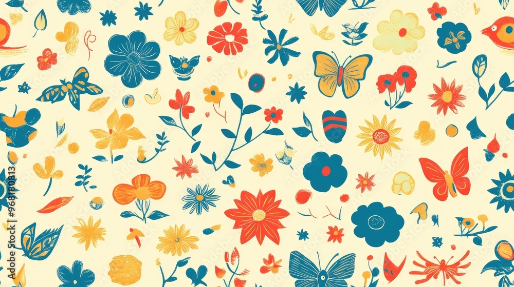 A repeated icon like ornament in a children s themed textile design A repeated icon like ornament in a children s themed textile design