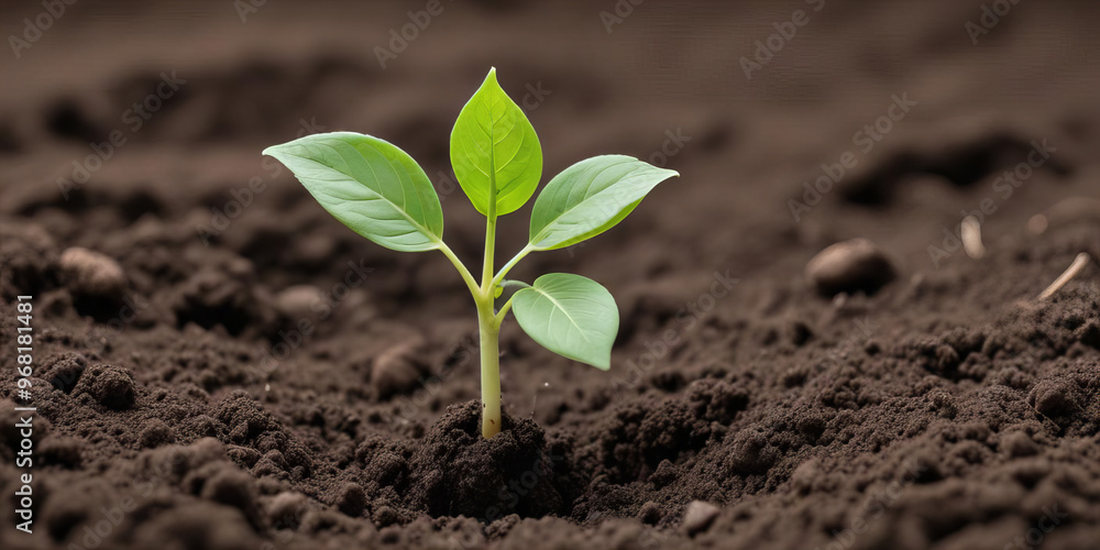 Fototapeta premium Green Plant Sprout Emerging from Soil