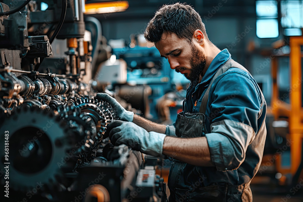 A mechanic cleaning engine parts in workshop, focused and skilled A mechanic cleaning engine parts in workshop, focused and skilled