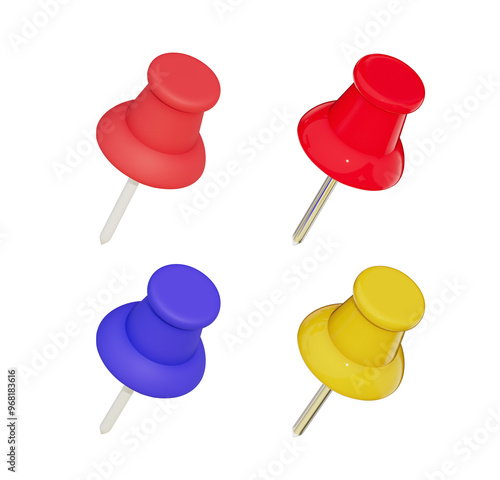 Set of 3d render pinboard, push pin icon,note needle, paper clip.