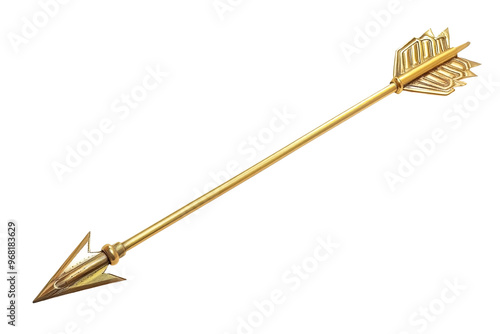 Gold arrow with pointed tip on a transparent and isolated white background. Generated AI
