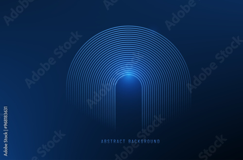 Circle lines arch abstract vector background. Minimal geometric circular dark blue pattern with glowing shine. Technology design concept. Modern shiny rounded lines banner.