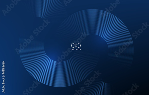Circle lines, abstract infinity sign vector background. Minimal geometric circular dark blue pattern. Technology design concept. Modern shiny rounded lines banner.