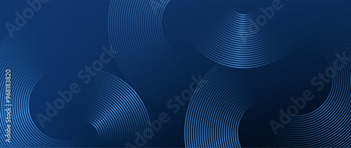 Circle lines abstract vector background. Minimal geometric circular dark blue pattern. Technology design concept. Modern shiny rounded lines banner.