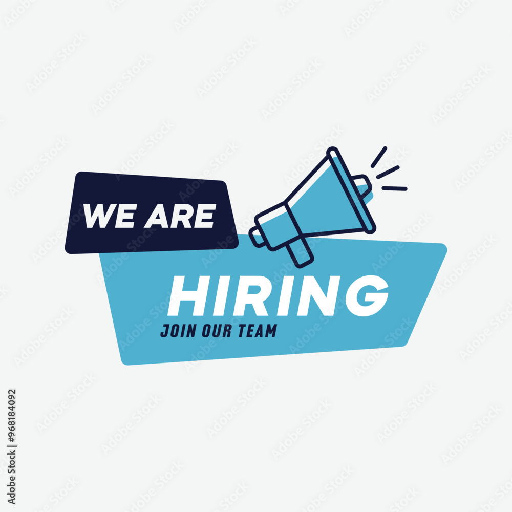 Vector EPS illustration of a 'We Are Hiring' banner icon featuring a megaphone with a speech bubble. Ideal for social media advertising, mobile phone applications, and job recruitment announcements Vector EPS illustration of a 'We Are Hiring' banner icon featuring a megaphone with a speech bubble. Ideal for social media advertising, mobile phone applications, and job recruitment announcements