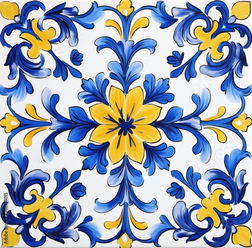 Classic Vietri tile from the Amalfi Coast, Italian, with lemons and decorations