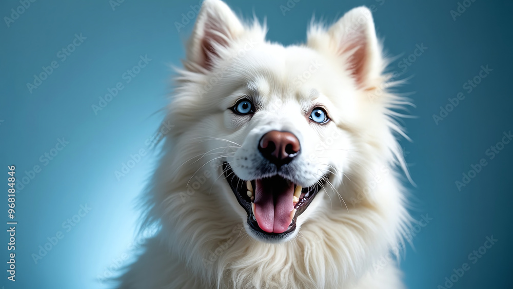 Joyful Samoyed Dog with Bright Blue Eyes Joyful Samoyed Dog with Bright Blue Eyes