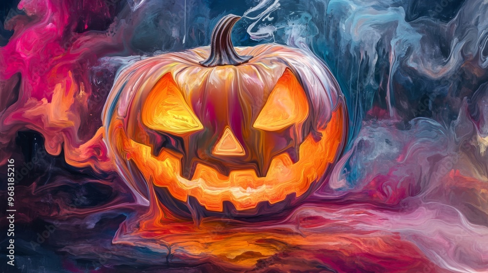Jack-o'-lantern with Abstract Swirls of Color Jack-o'-lantern with Abstract Swirls of Color