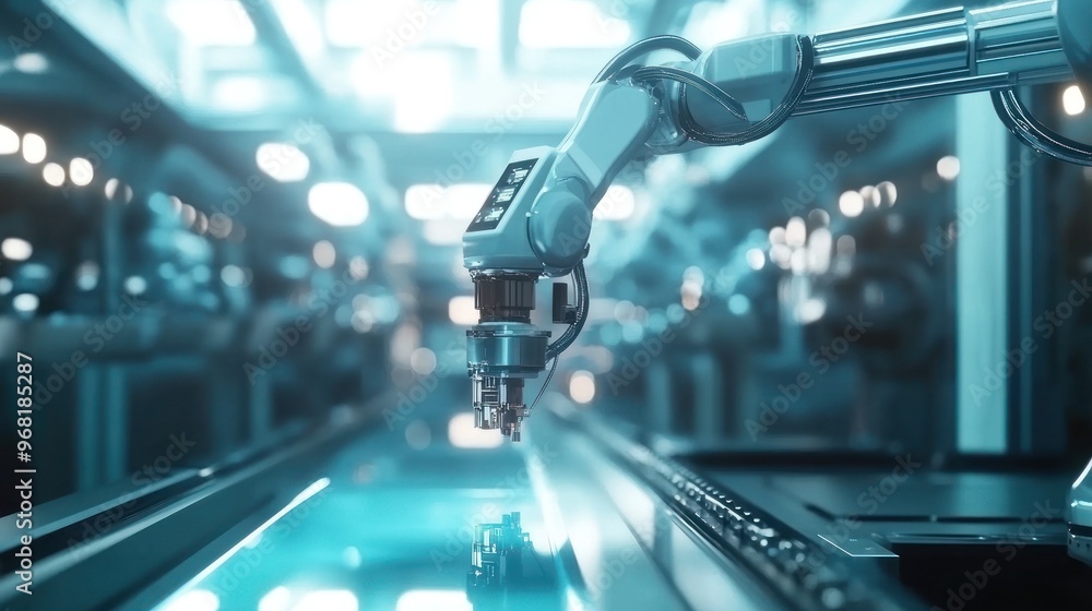 Robotic Arm in a Modern Factory Setting Robotic Arm in a Modern Factory Setting