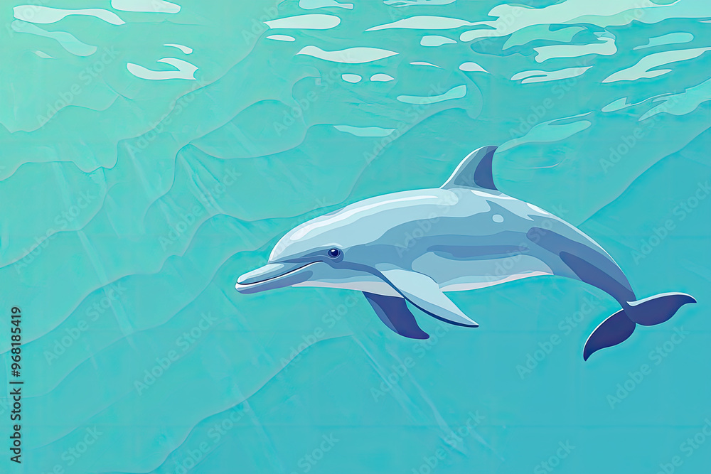 Obraz premium A dolphin swimming through clear blue water, showcasing its grace and beauty