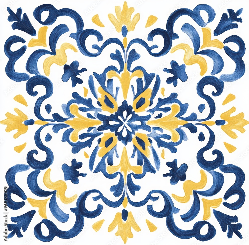 Fototapeta premium Classic Vietri tile from the Amalfi Coast, Italian, with lemons and decorations