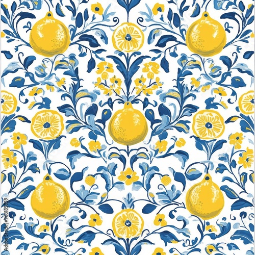 Classic Vietri tile from the Amalfi Coast, Italian, with lemons and decorations photo