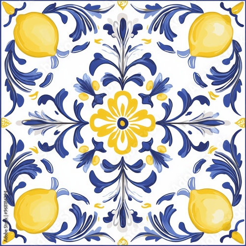 Classic Vietri tile from the Amalfi Coast, Italian, with lemons and decorations
