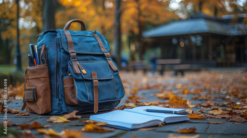 A student’s backpack filled with notebooks, pens, and snacks, capturing the essentials of a busy day on campus. A student’s backpack filled with notebooks, pens, and snacks, capturing the essentials of a busy day on campus.