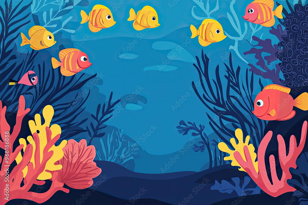 Obraz premium Colorful underwater scene with vibrant fish and coral reefs