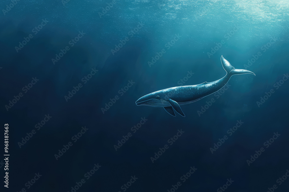 Fototapeta premium A serene whale swimming gracefully in deep ocean waters