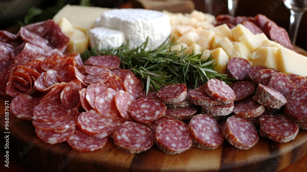 A Close-Up View of a Gourmet Cheese and Salami Platter A Close-Up View of a Gourmet Cheese and Salami Platter