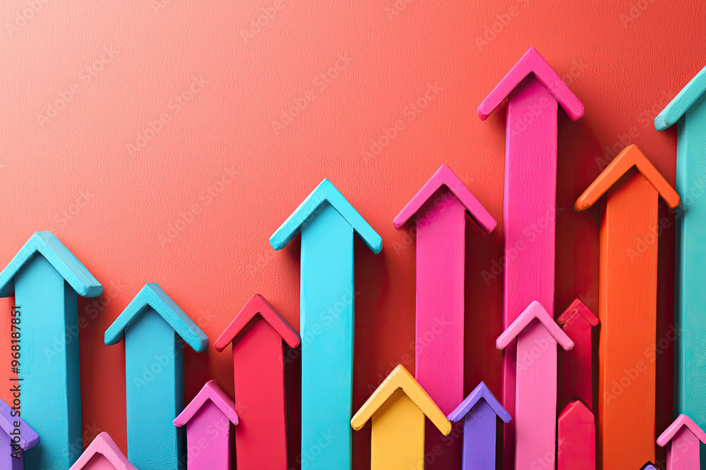 Colorful upward pointing arrows symbolize growth and progress in vibrant design Colorful upward pointing arrows symbolize growth and progress in vibrant design