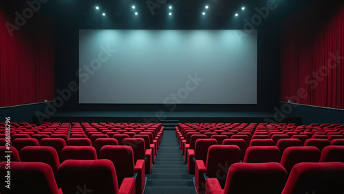 Empty Movie Theater with Red Seats