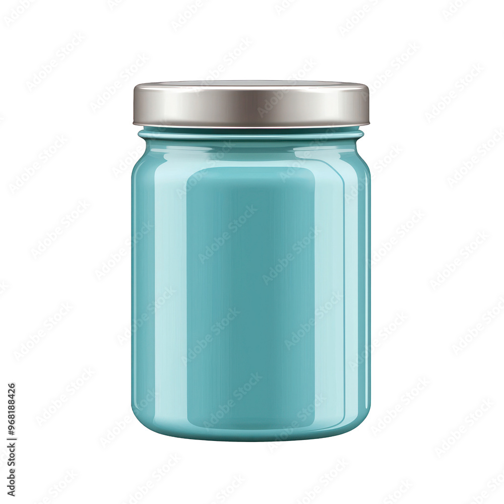 A sleek, empty turquoise jar with a silver lid ideal for storage or decoration in any setting. transparent background A sleek, empty turquoise jar with a silver lid ideal for storage or decoration in any setting. transparent background