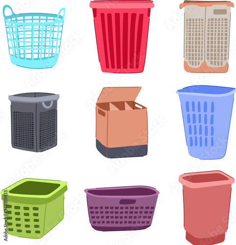 laundry basket plastic set cartoon. organizer container, durable lightweight, portable foldable laundry basket plastic sign. isolated symbol vector illustration