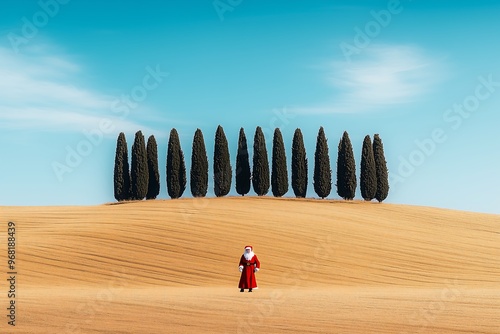 Santa Claus Standing Alone in a Minimalist Golden Field photo