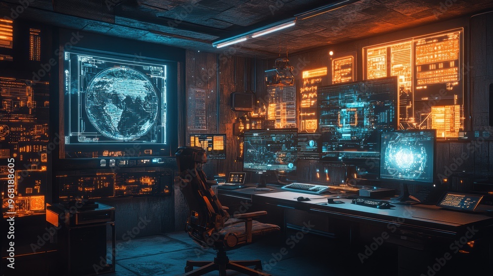 cutting-edge cyborg exhibit featuring interactive elements and holographic displays in an art studio, embodying a contemporary art concept cutting-edge cyborg exhibit featuring interactive elements and holographic displays in an art studio, embodying a contemporary art concept