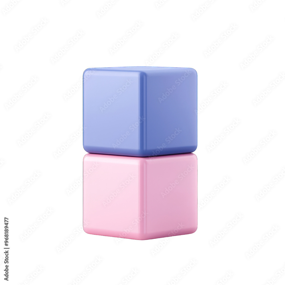 Fototapeta premium A stack of colorful building blocks, featuring a pink block underneath a blue block, perfect for children's play and education. transparent background