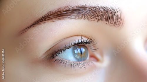 Close-Up of Blue-Green Eye with Perfectly Arched Eyebrow photo