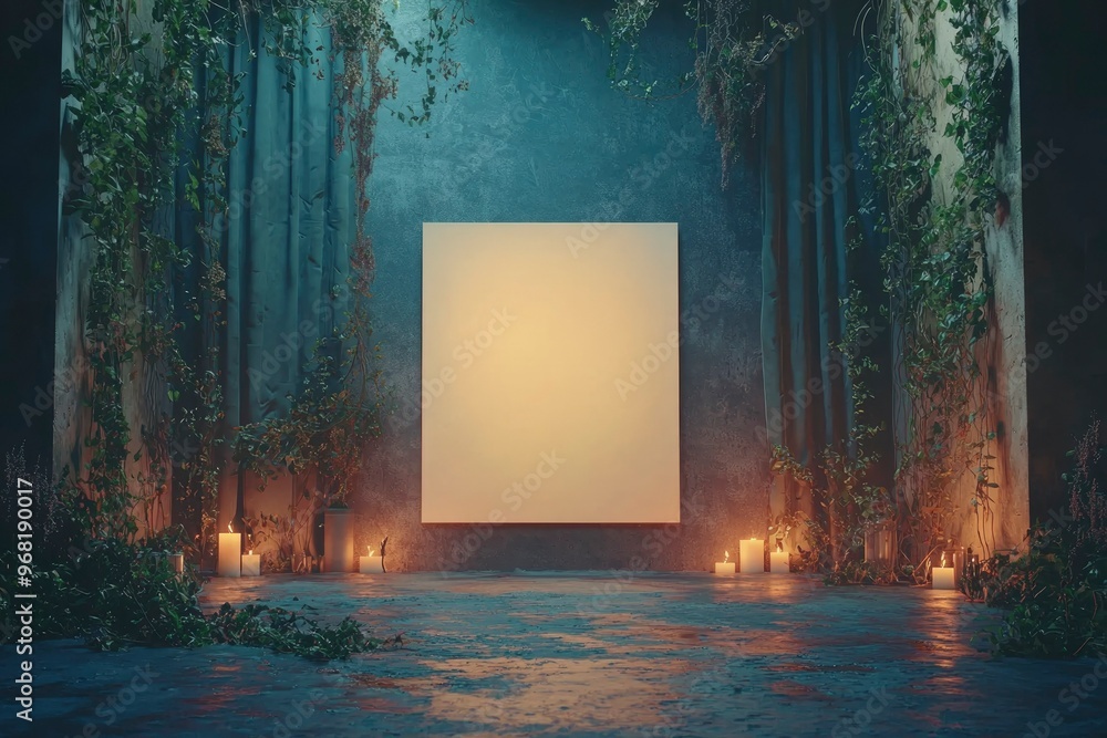 A Blank Canvas in a Mystical, Candlelit Room with Greenery A Blank Canvas in a Mystical, Candlelit Room with Greenery