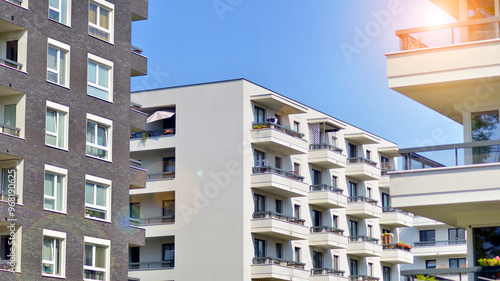 Modern architecture of urban residential apartment building. Apartment building exterior, residential house facade.