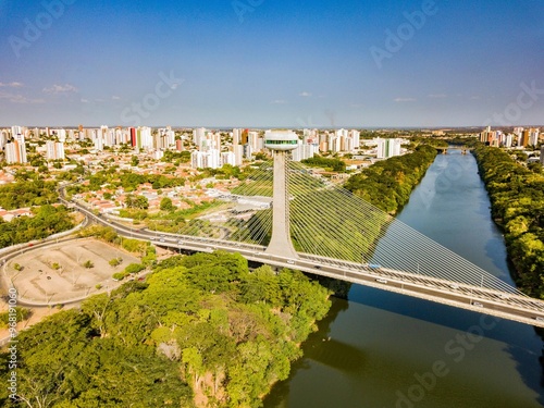 Teresina - Aerial view of the cable-stayed bridge and city