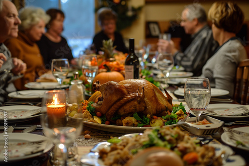 Senior people celebrating Thanksgiving.  photo