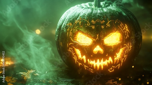 Wallpaper Mural Glowing Jack-o'-Lantern with Carved Skull and Mystical Symbols Torontodigital.ca